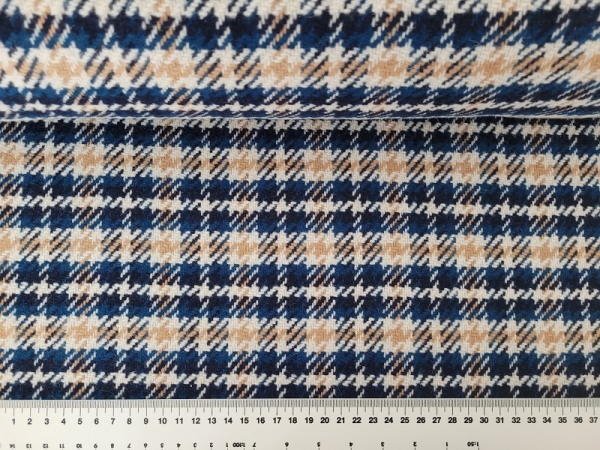 Mantelstoff Polyester/Wolle- Gemisch chanel checks braun/blau