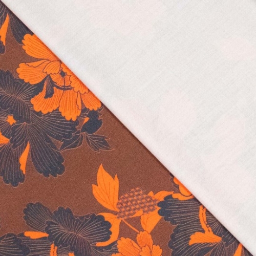 Woven vi silky satin Japanese flower orange