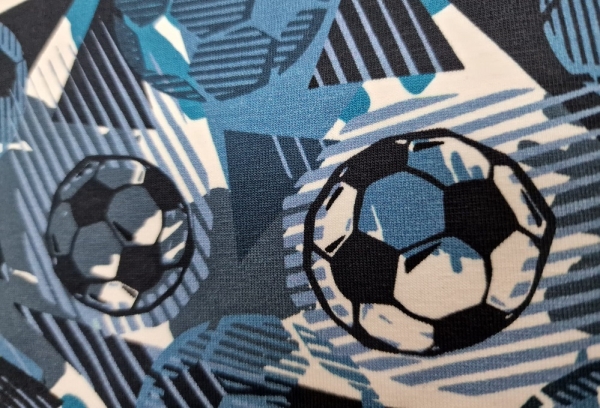 Bio Baumwolle Jersey Fussball blau/schwarz