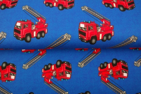 French Terry fire truck auf blau