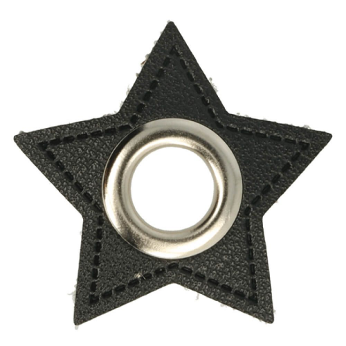 ÖSEN AUF SCHWARZ KUNSTLEDER STERN 8MM NICKEL