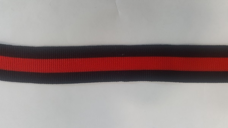 Streifenband, Zierband 25mm schwarz/rot