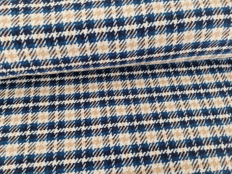 Mantelstoff Polyester/Wolle- Gemisch chanel checks braun/blau