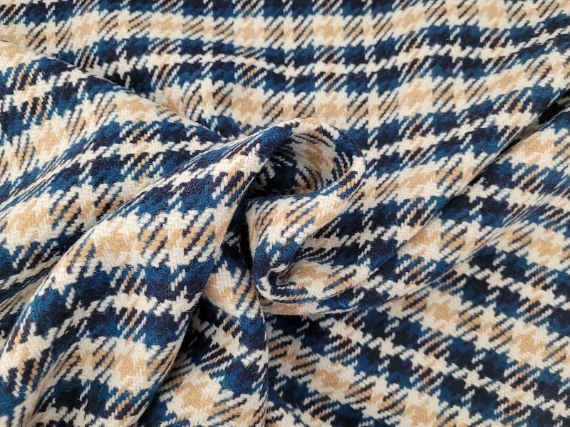 Mantelstoff Polyester/Wolle- Gemisch chanel checks braun/blau