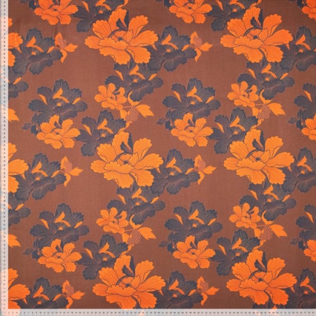 Woven vi silky satin Japanese flower orange