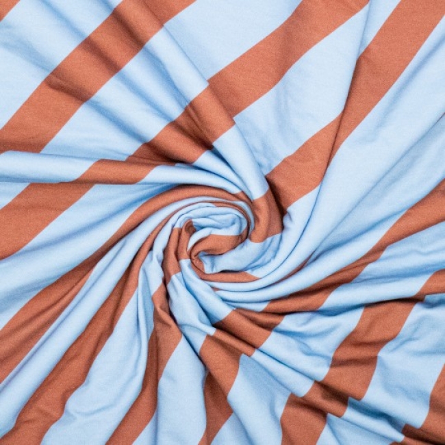 Knit co/ea french terry stripe hellblau/orangebraun