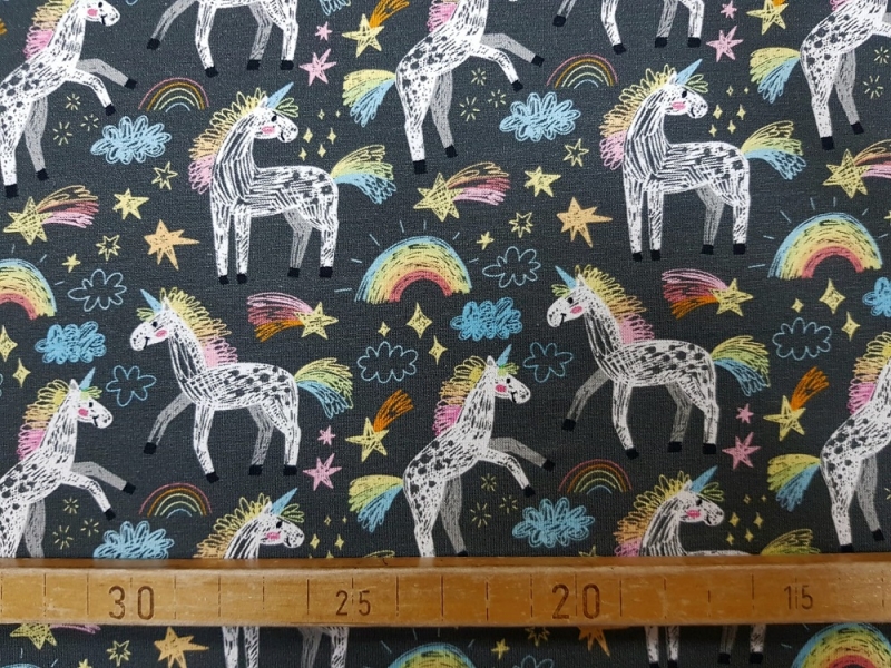 Bw.-Jersey Regenbogen Einhorn Stern grau bunt