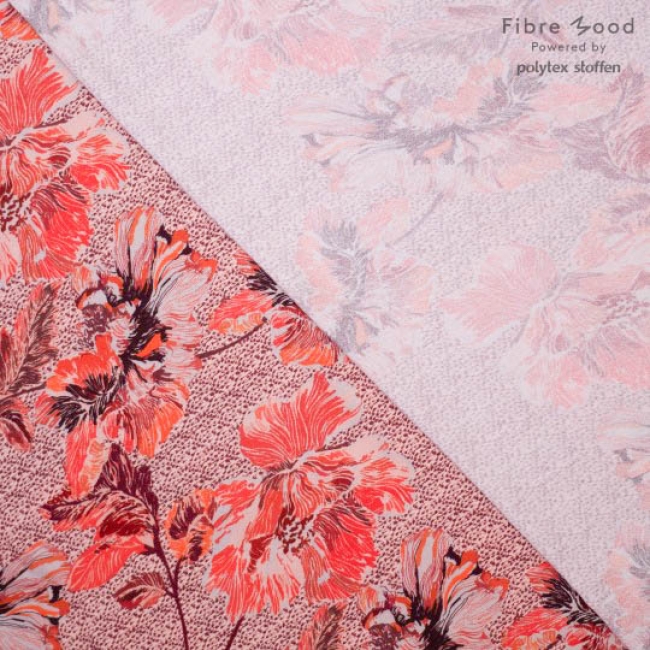 Fibre Mood - Viskose​-​Crepe Blumen ​rosa​-​orange​/​braun​/​koralle