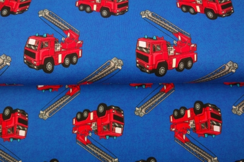 French Terry fire truck auf blau